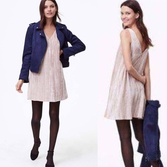 EUC Ann Taylor LOFT Crushed Velvet Elegant Cream Pink Mini Cocktail Dress Size 8 - Picture 1 of 11